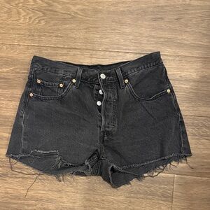 Levi's Black Distressed 501 Denim Shorts